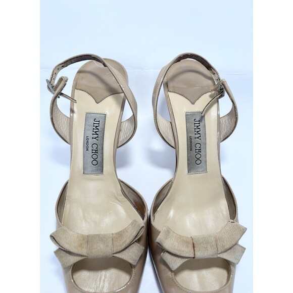 Jimmy Choo Nude Slingback Pumps w/ Ribbon Detail Patent Leather Sz EU 36.5 6.5 - Picture 7 of 14